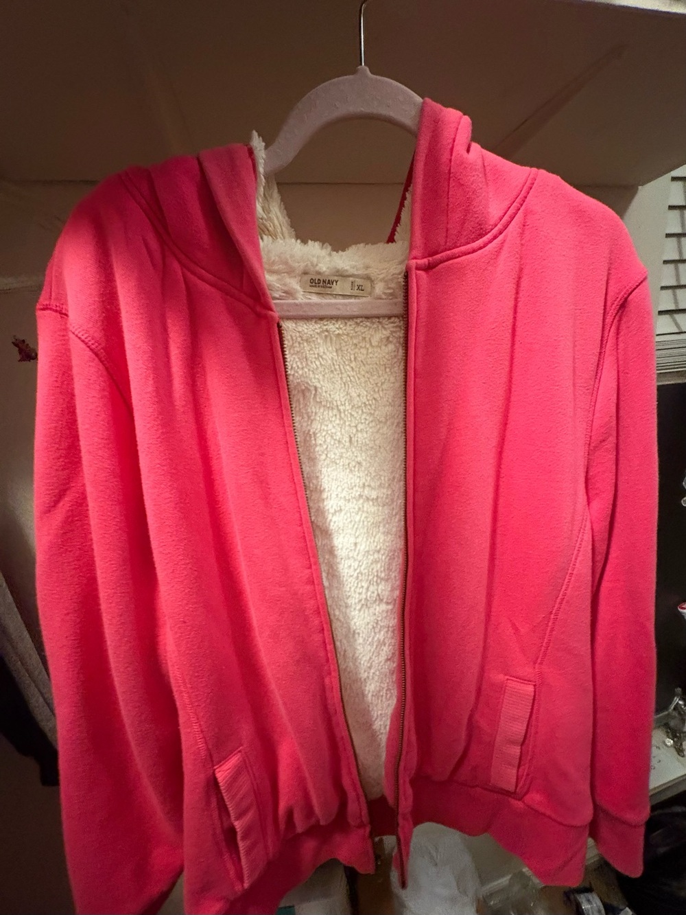 Old Navy Bright Pink Sherpa-Lined Zip Hoodie
